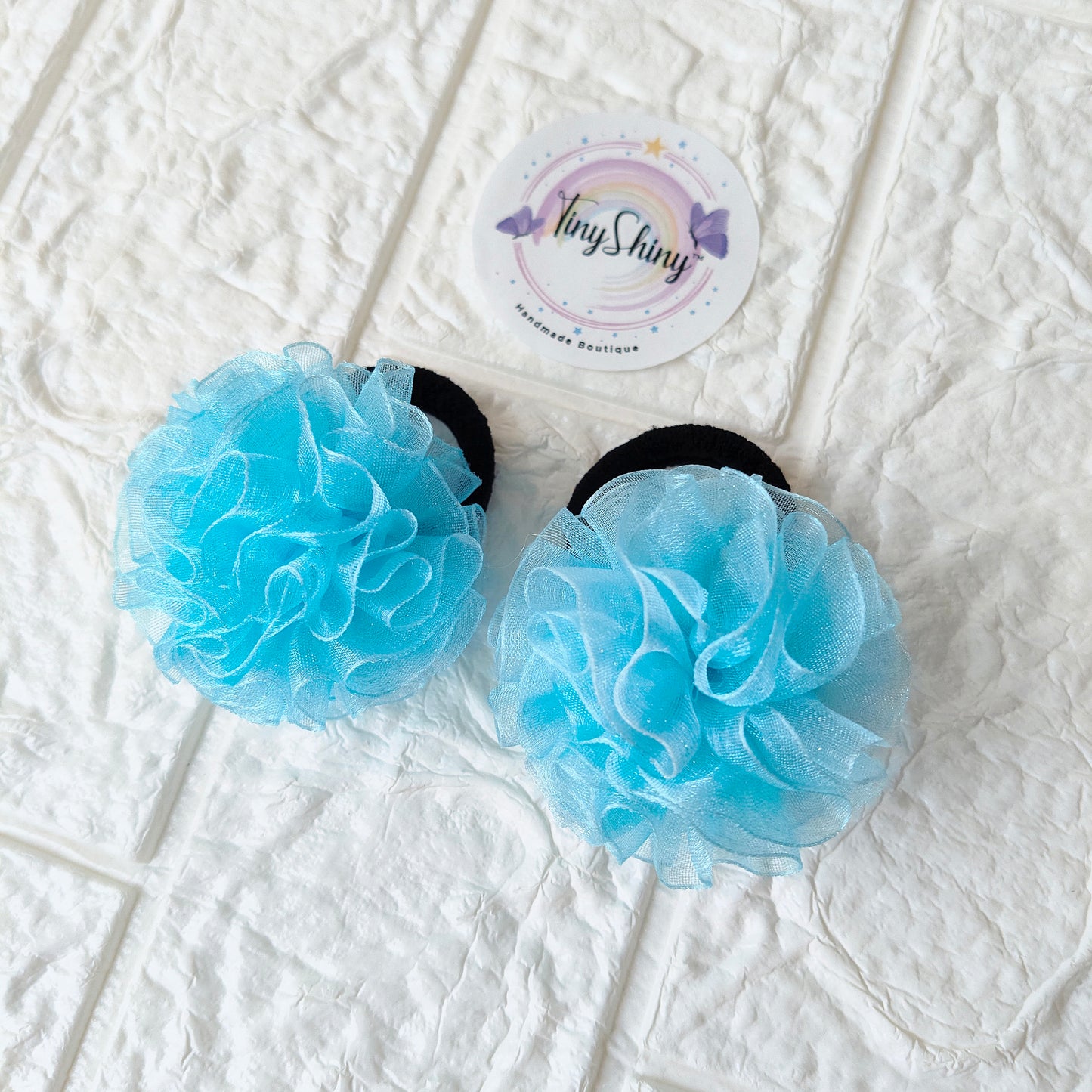 Organza Flower - Hair Ties - Blue