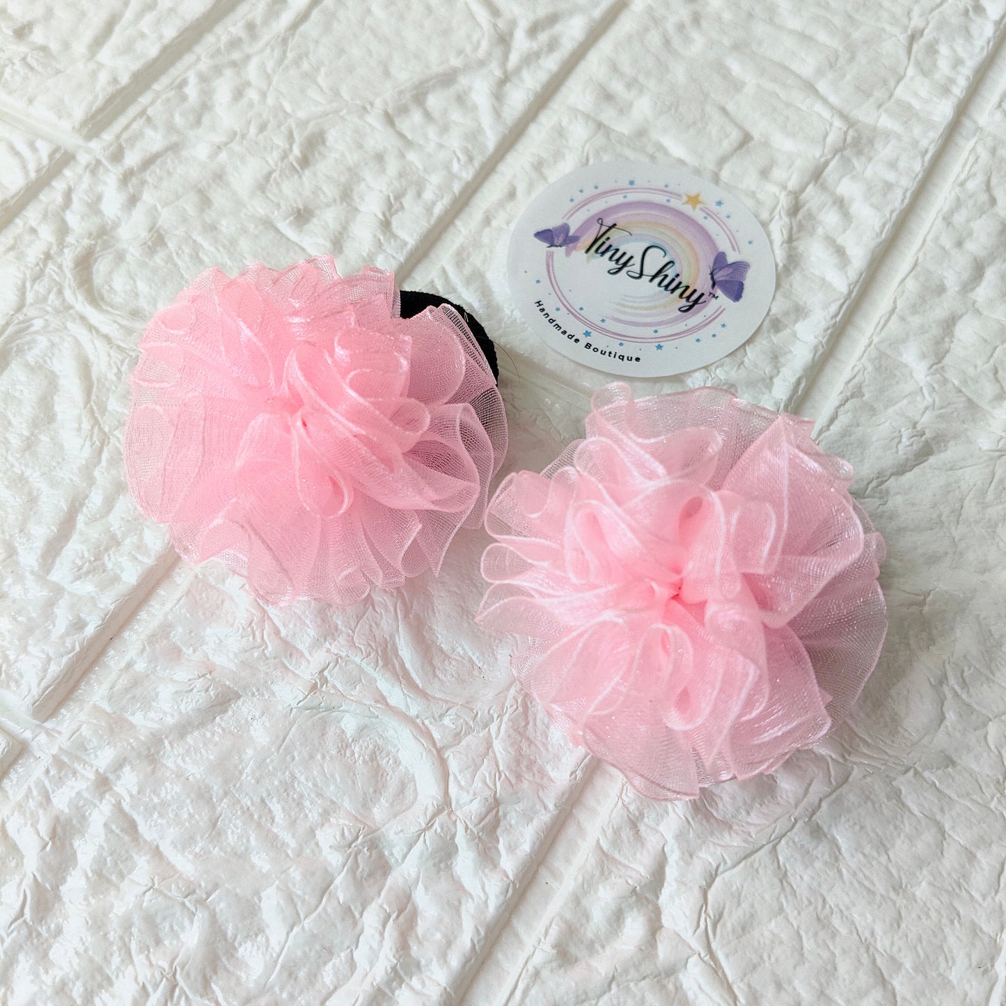 Organza Flower - Hair Ties - Baby Pink