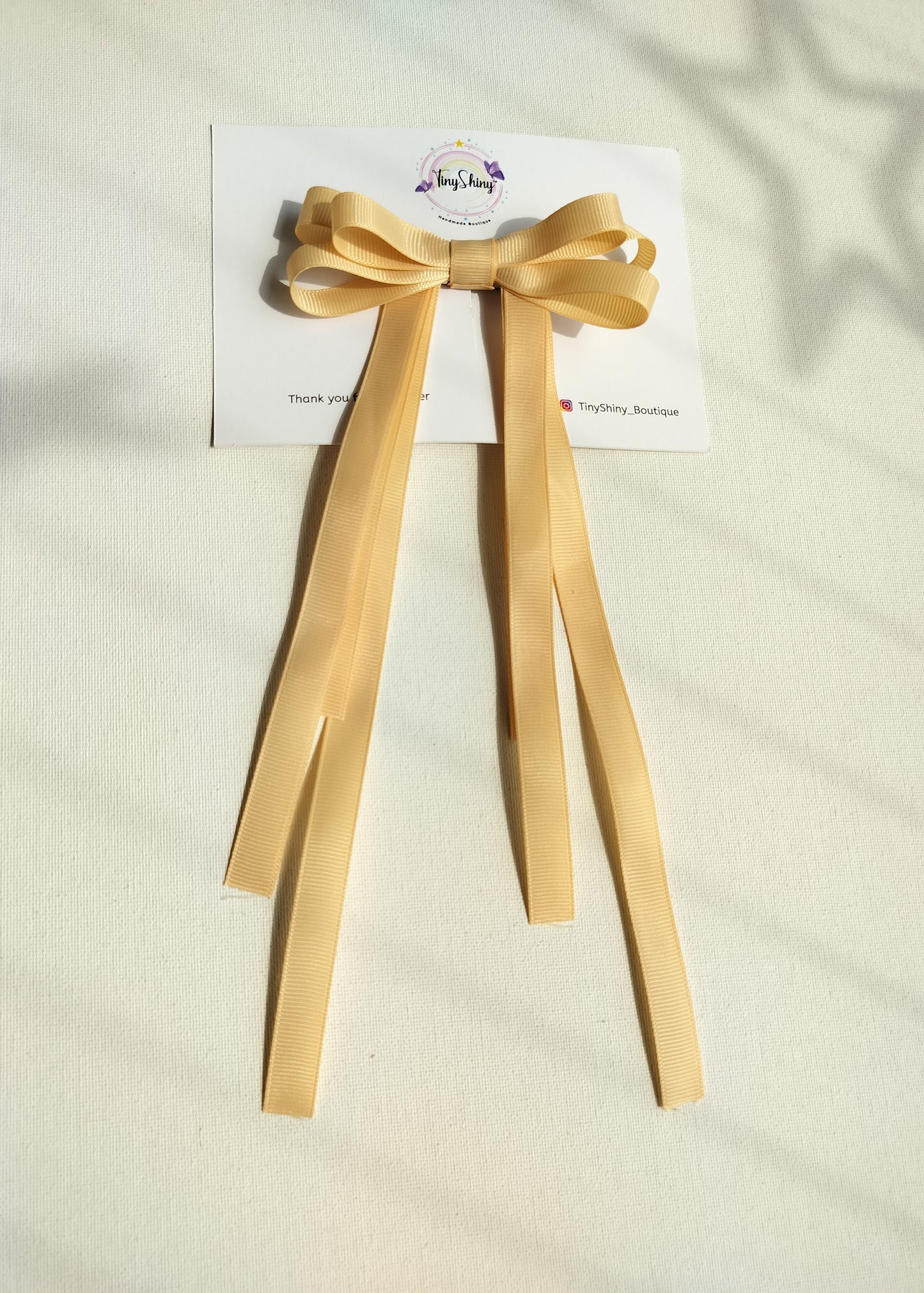 Grosgrain Ribbon Long Tail Bow - Beige