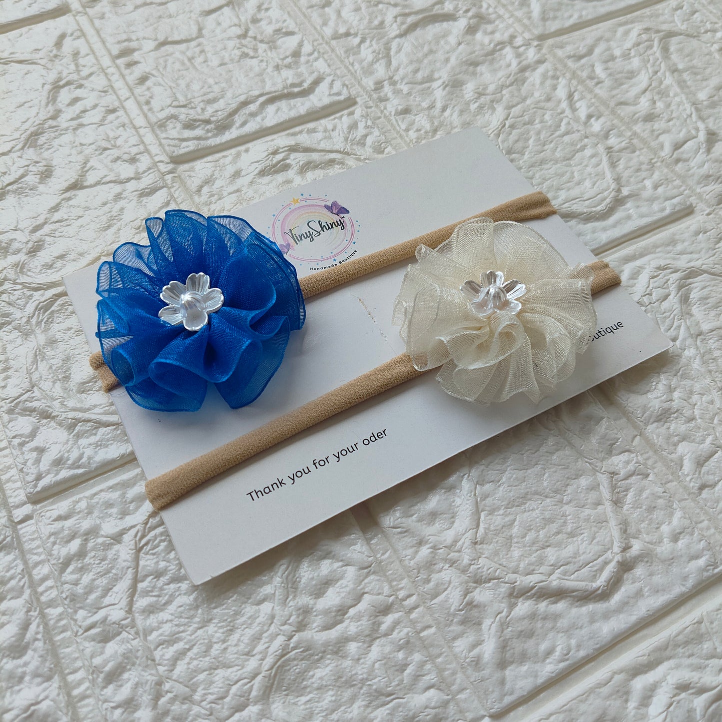 Soft and elegant hair accessory for newborns - Royal Blue & Cream