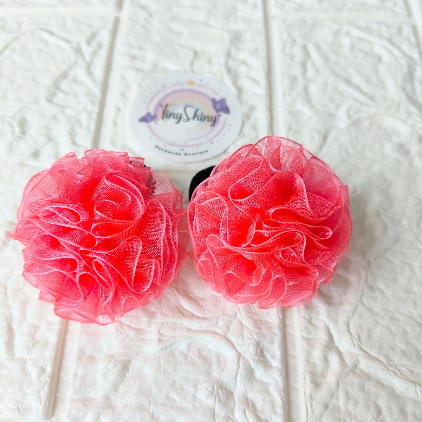 Organza Flower - Hair Ties - Coral