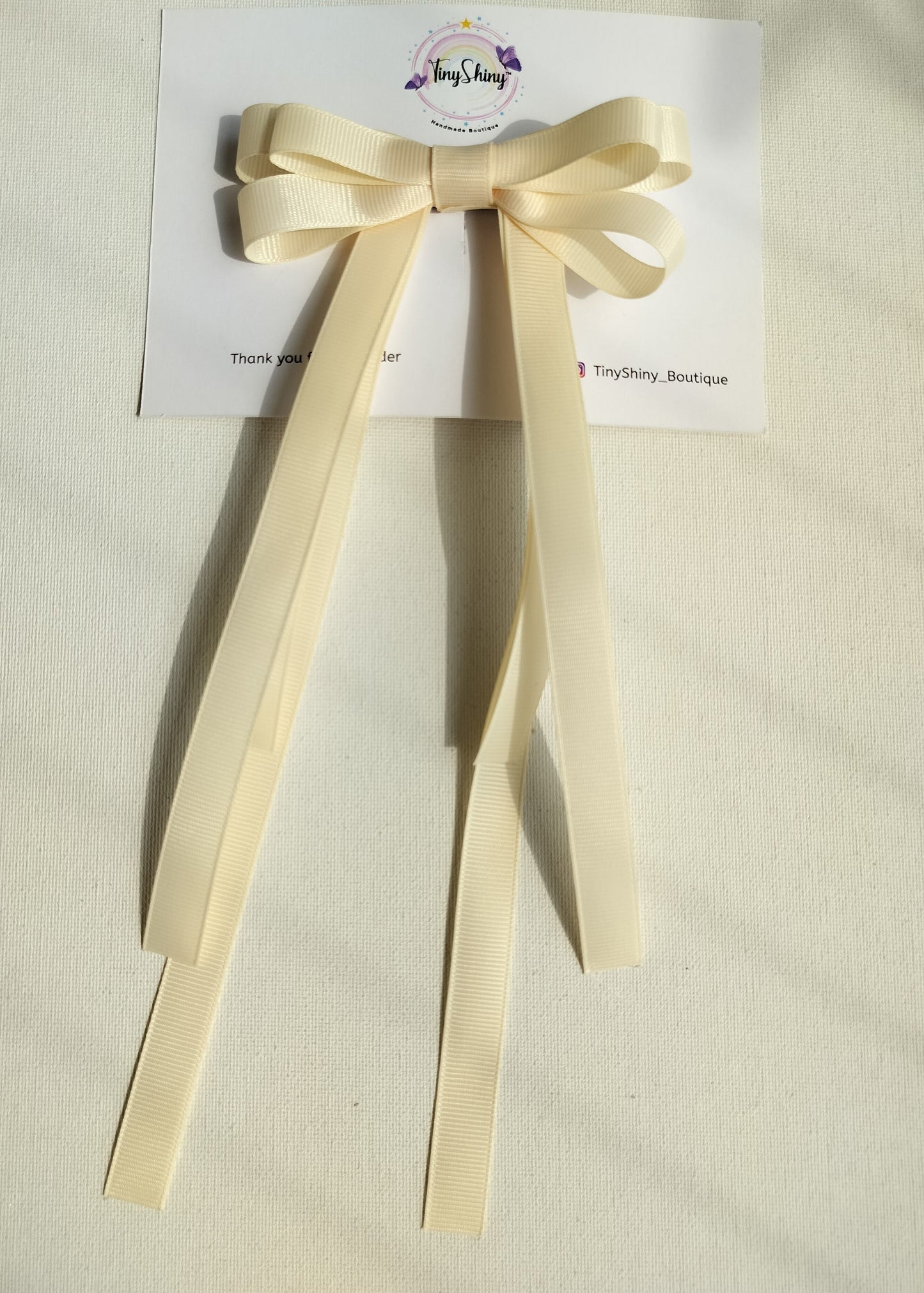 Grosgrain Ribbon Long Tail Bow - Cream