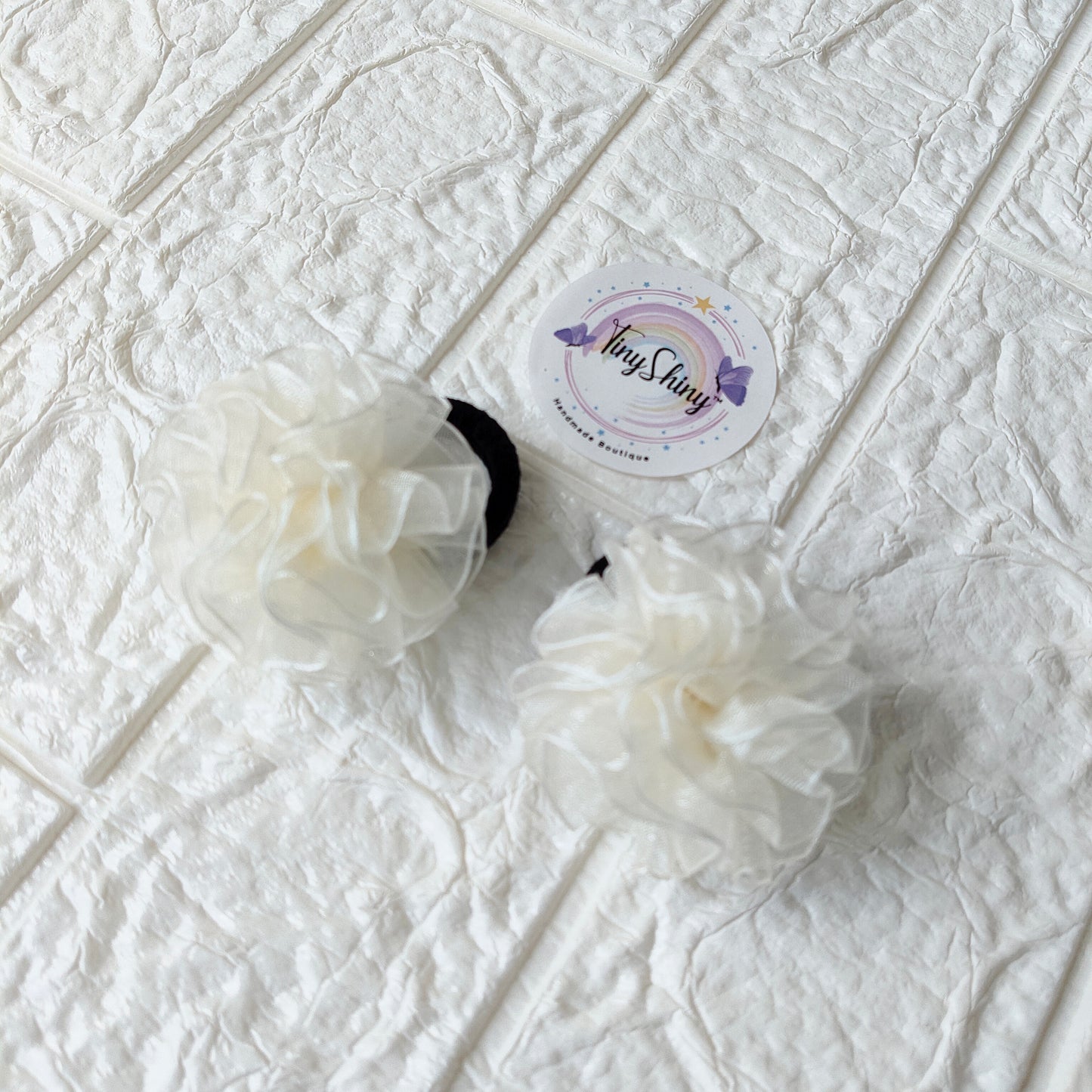 Organza Flower - Hair Ties - Cream