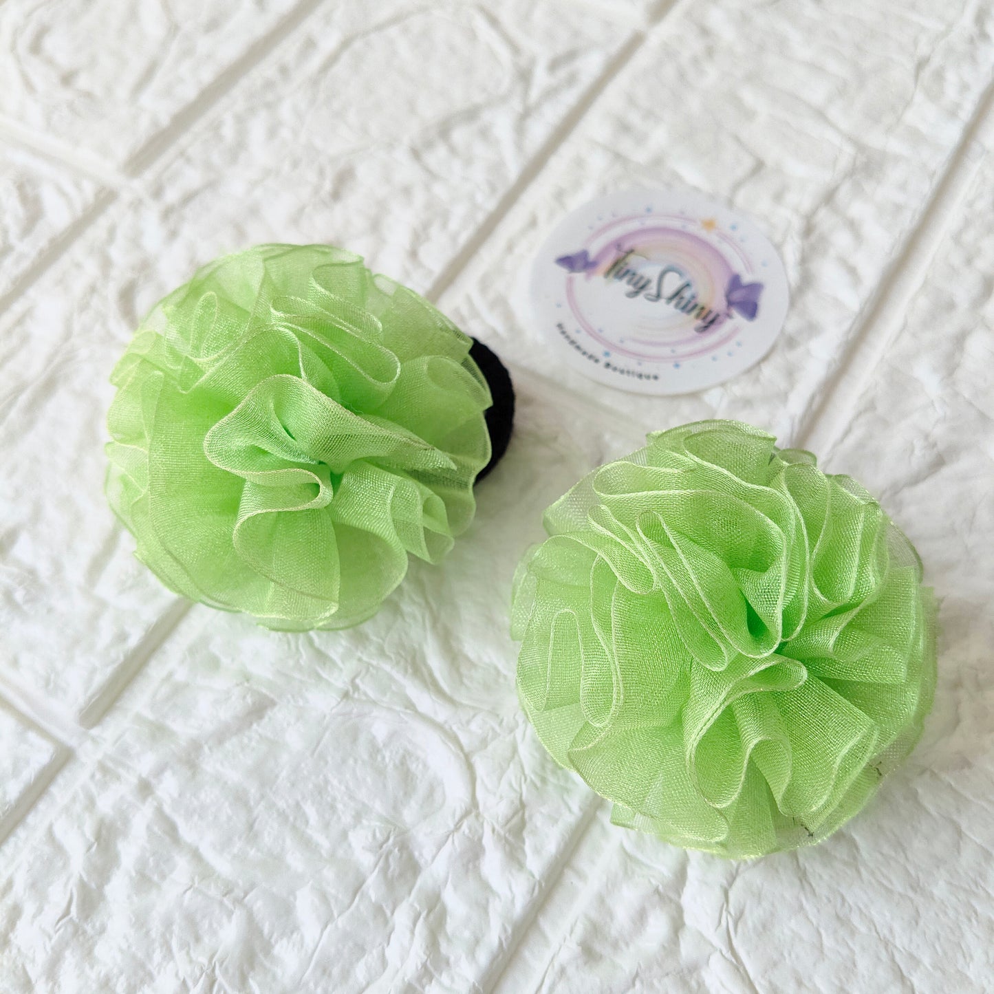 Organza Flower - Hair Ties - green