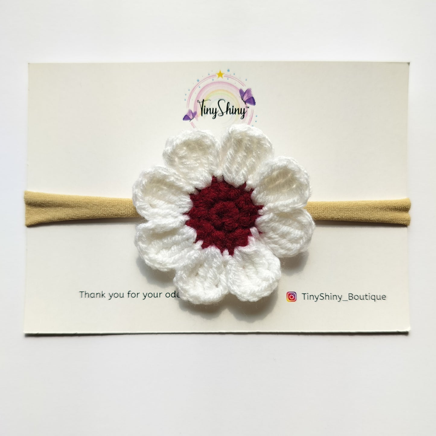 Daisy Flower Bow with Baby Soft Headband - White-Maroon