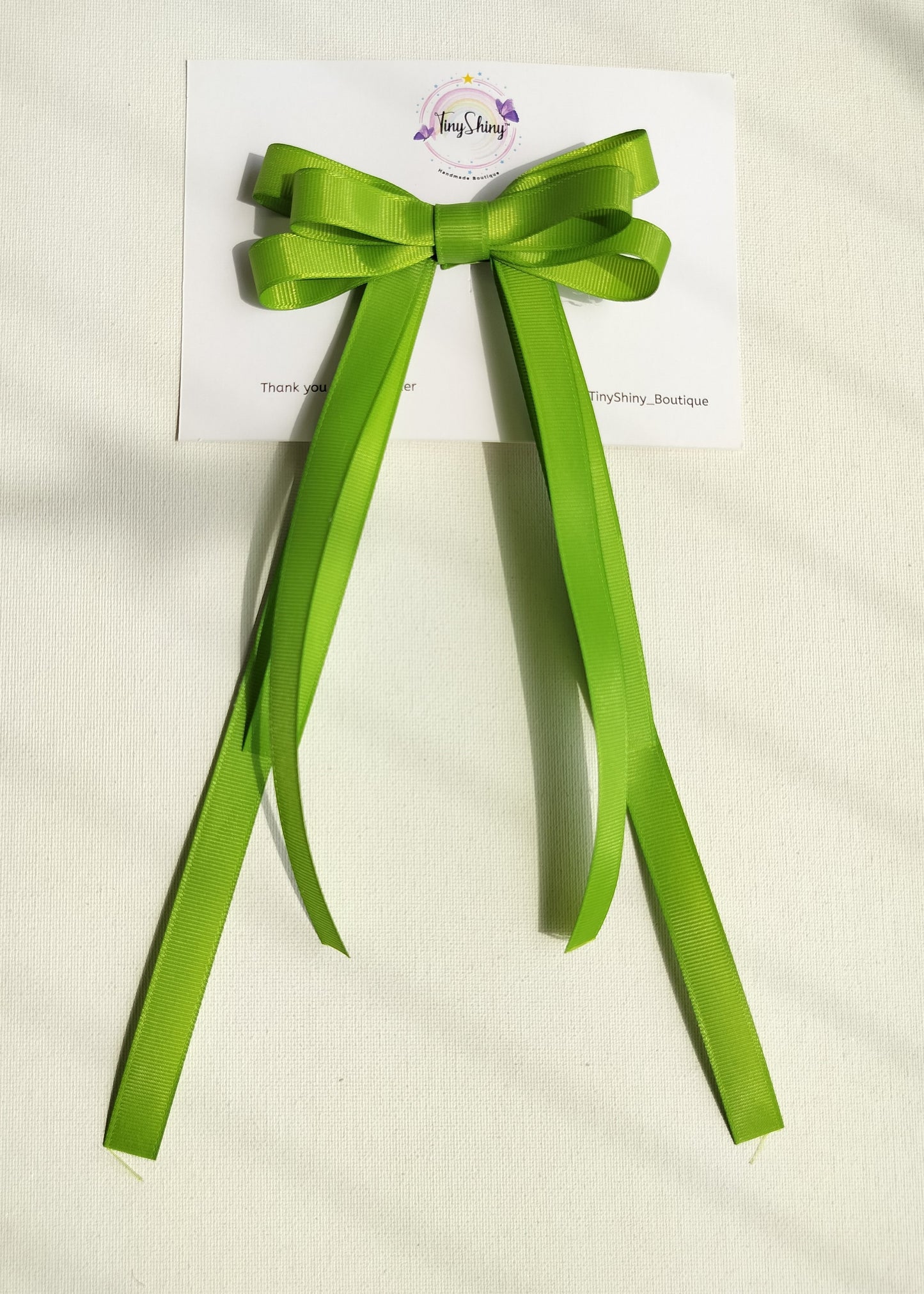 Grosgrain Ribbon Long Tail Bow - Leaf Green
