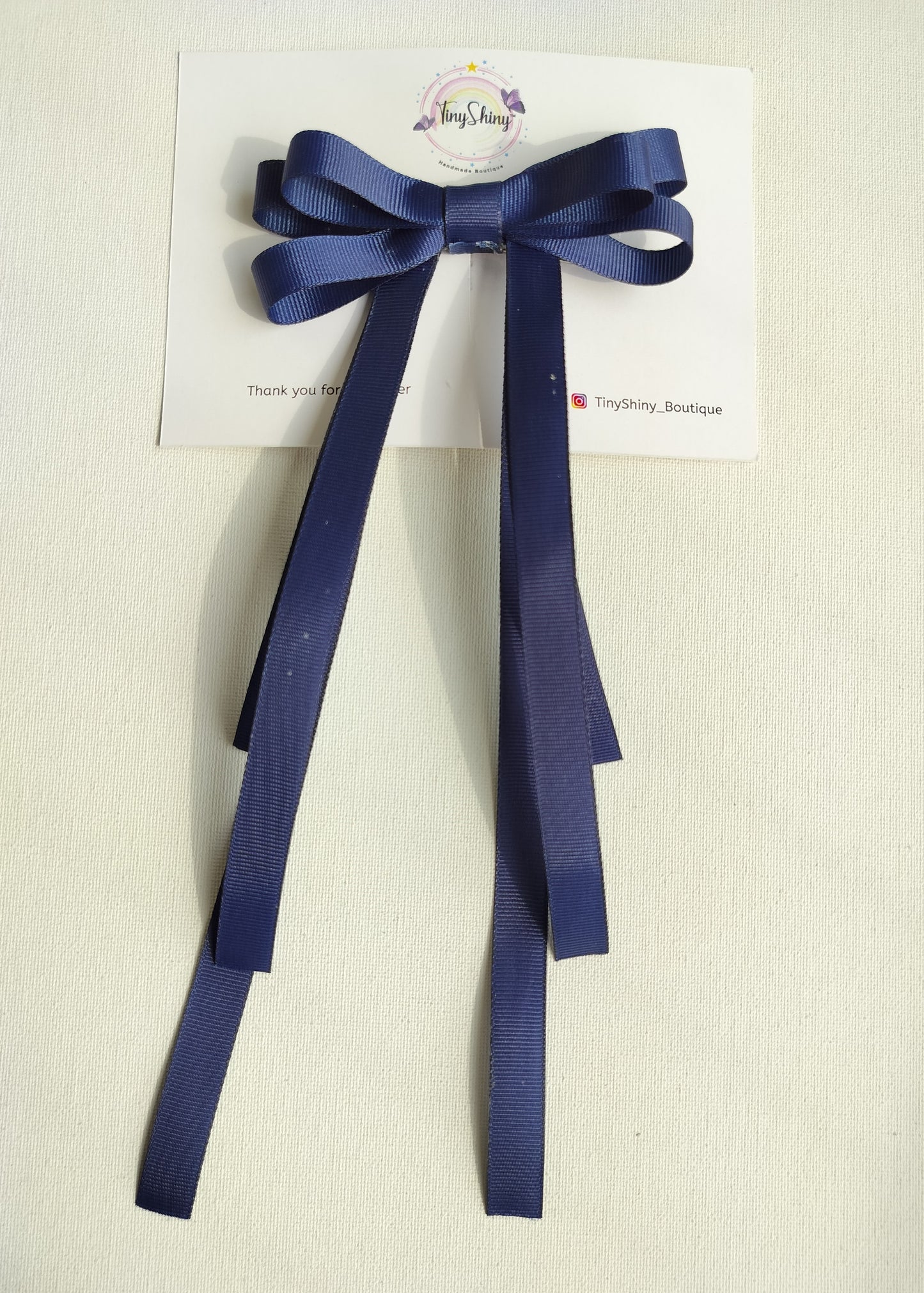 Grosgrain Ribbon Long Tail Bow - Navy Blue