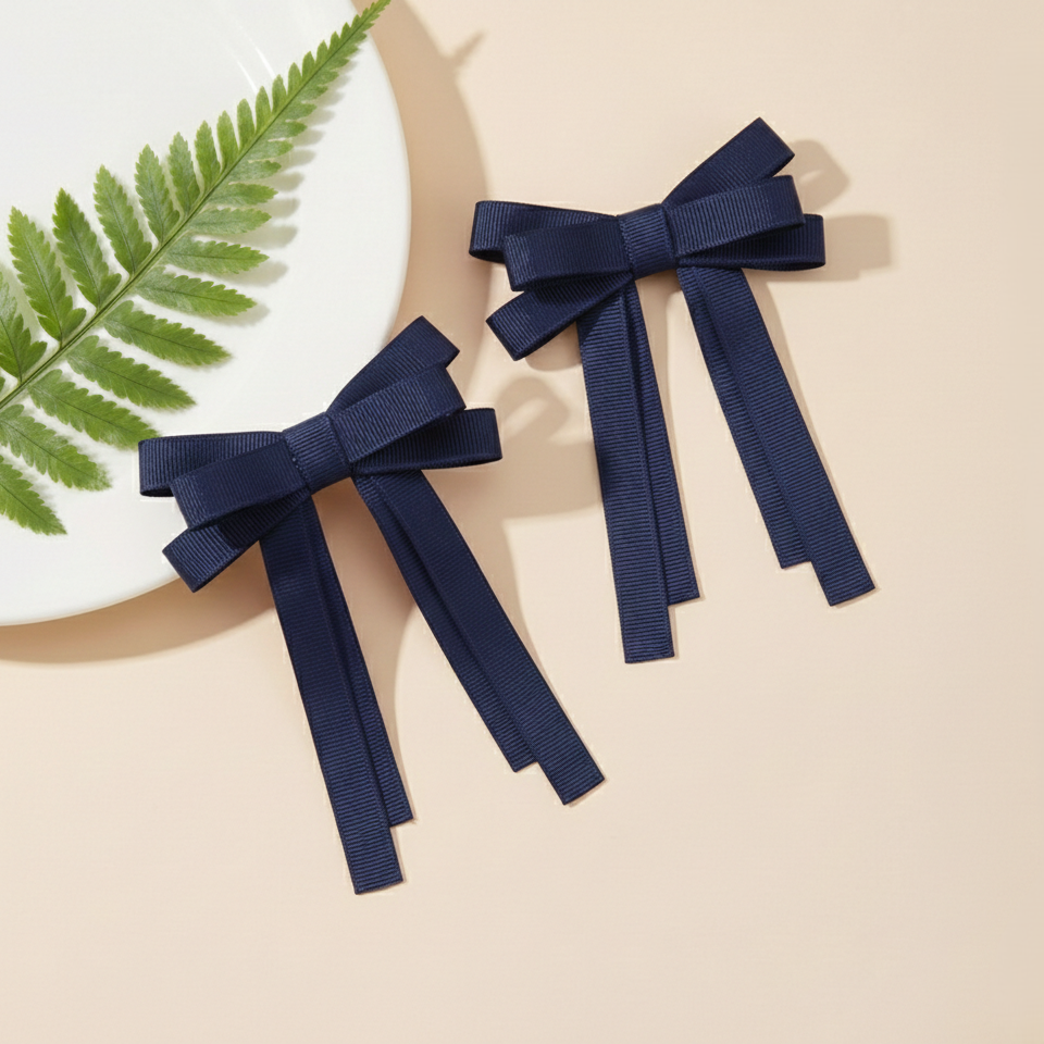 GRB-Twin Bow Clips-Style4-Navy Blue
