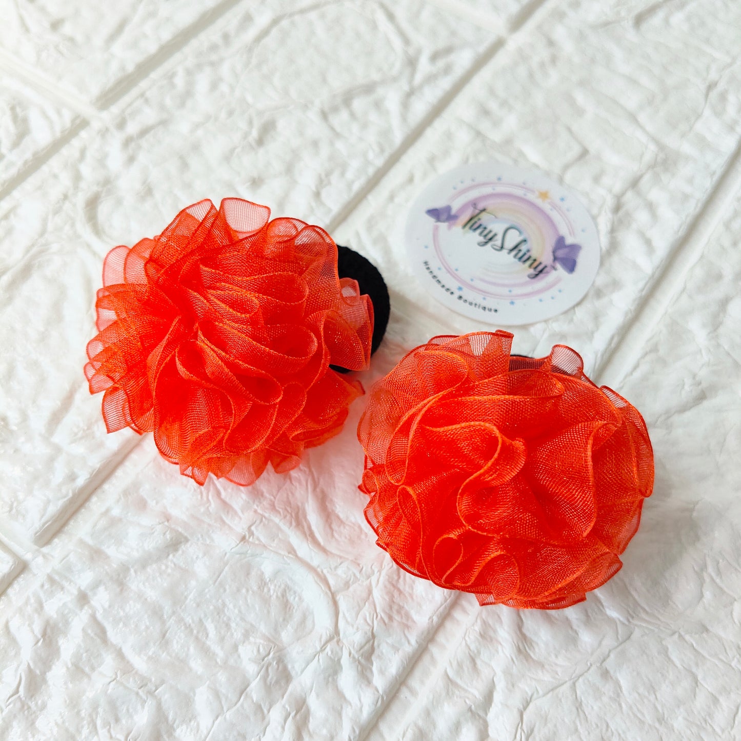 Organza Flower - Hair Ties - Red