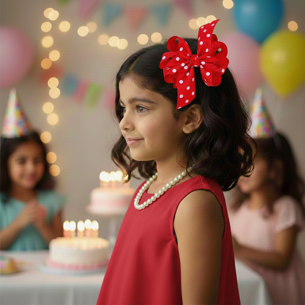 Octopus-Bow-4Layer-Style1-Red with White Polka dots