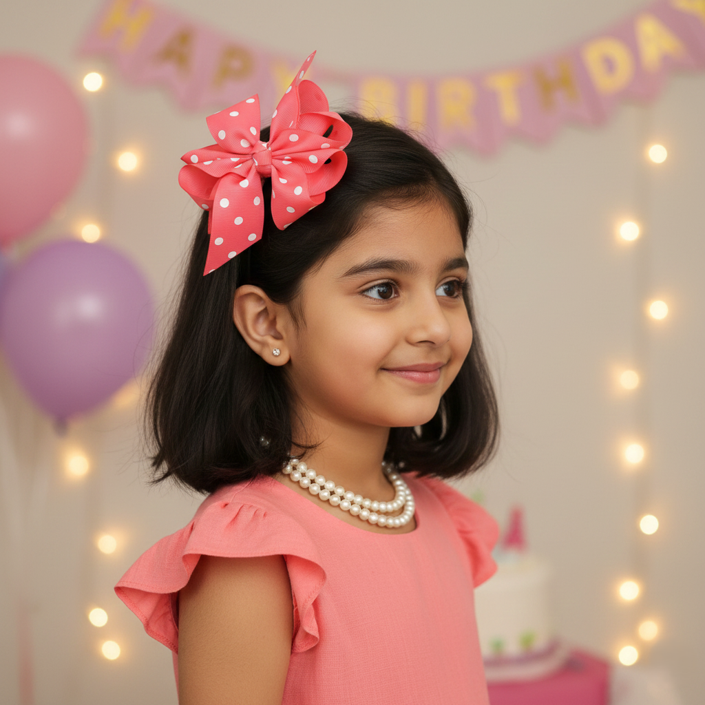 Octopus-Bow-4Layer-Style1-Rose Pink with Polka dots