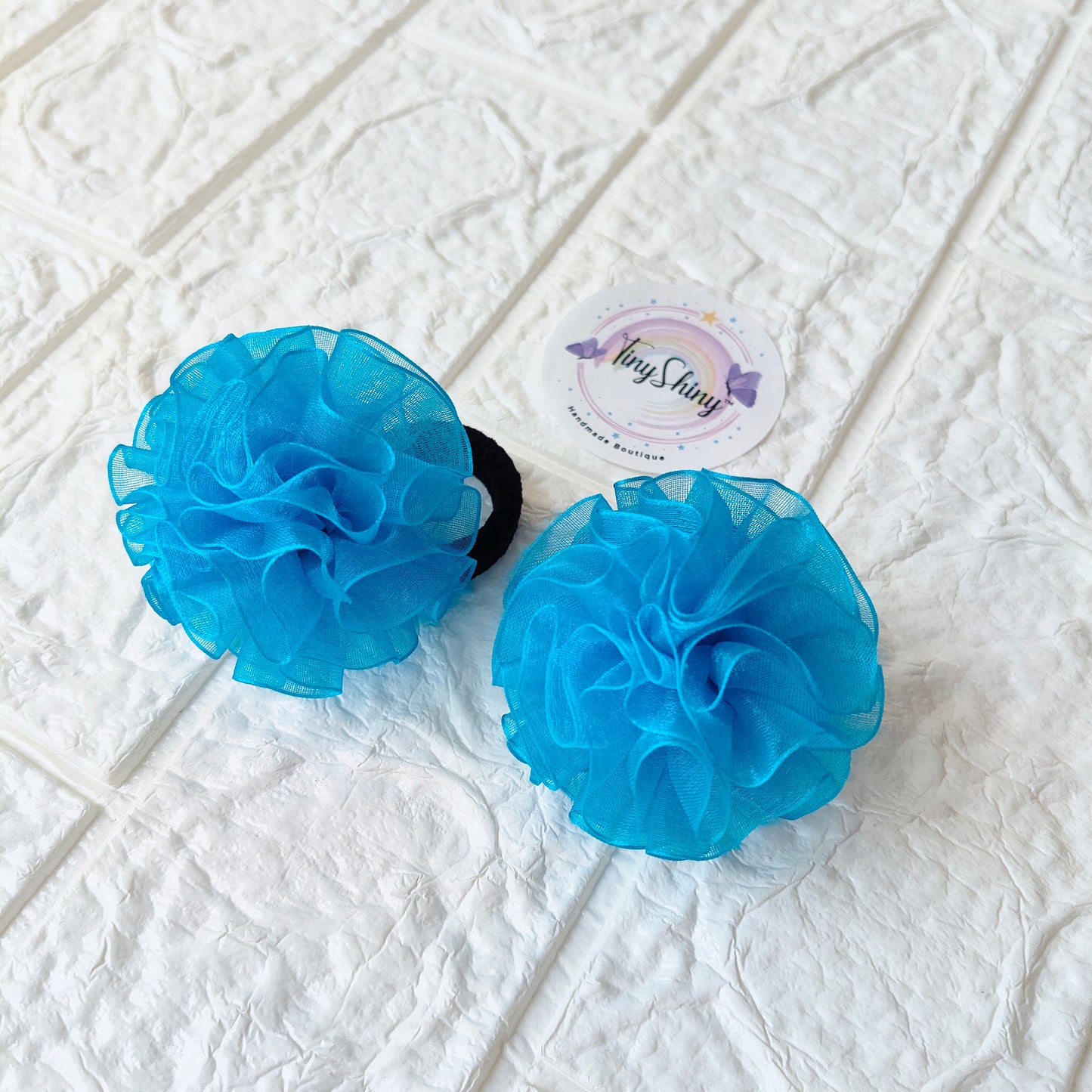 Organza Flower - Hair Ties - Sky Blue