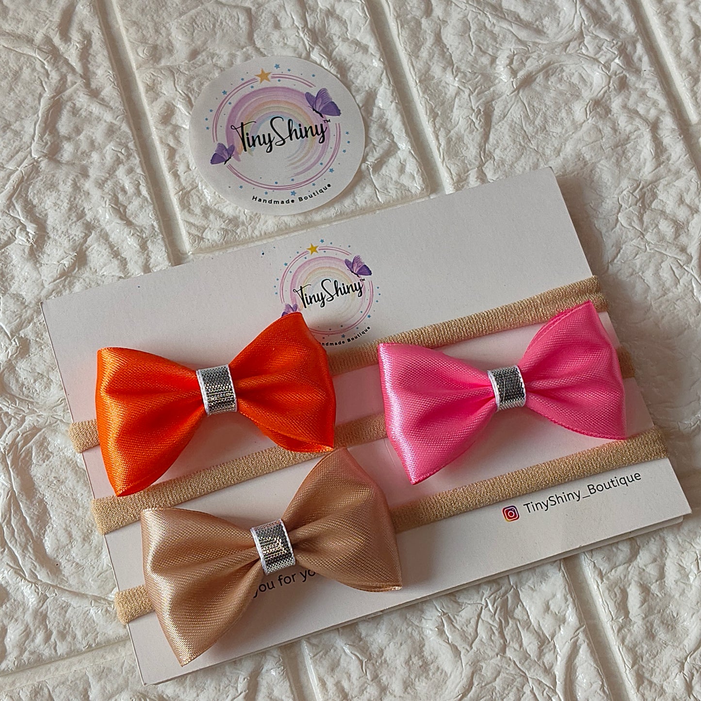TinyShiny_3 Pcs Baby Girl Super Soft Headband - Orange, Pink, Antique Gold