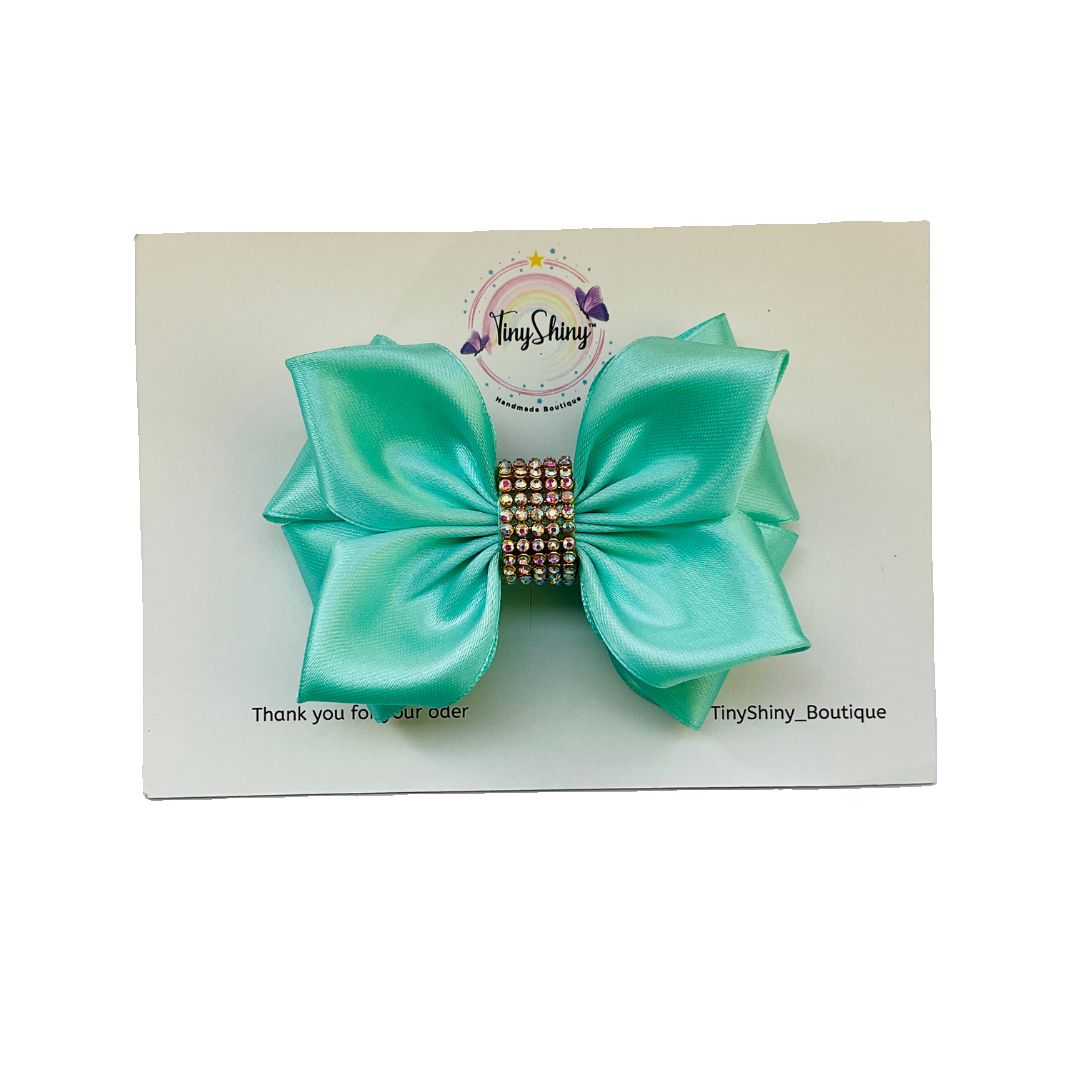TinyShiny Satin Ribbon HairBow-S3-FrostyMint