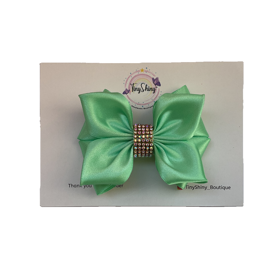 TinyShiny Satin Ribbon HairBow-S3-MintGreen