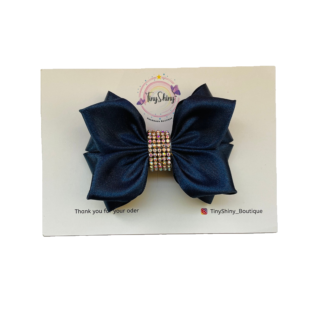 TinyShiny Satin Ribbon HairBow-S3-NavyBlue