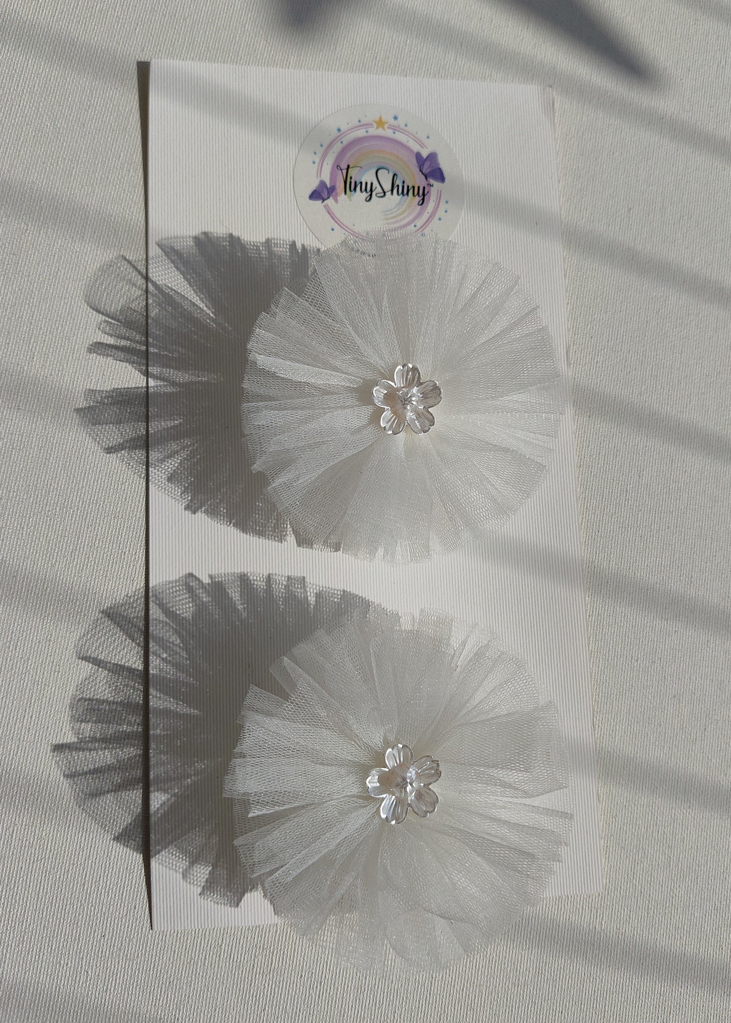 PomPom Bow with Alligator Clip - White