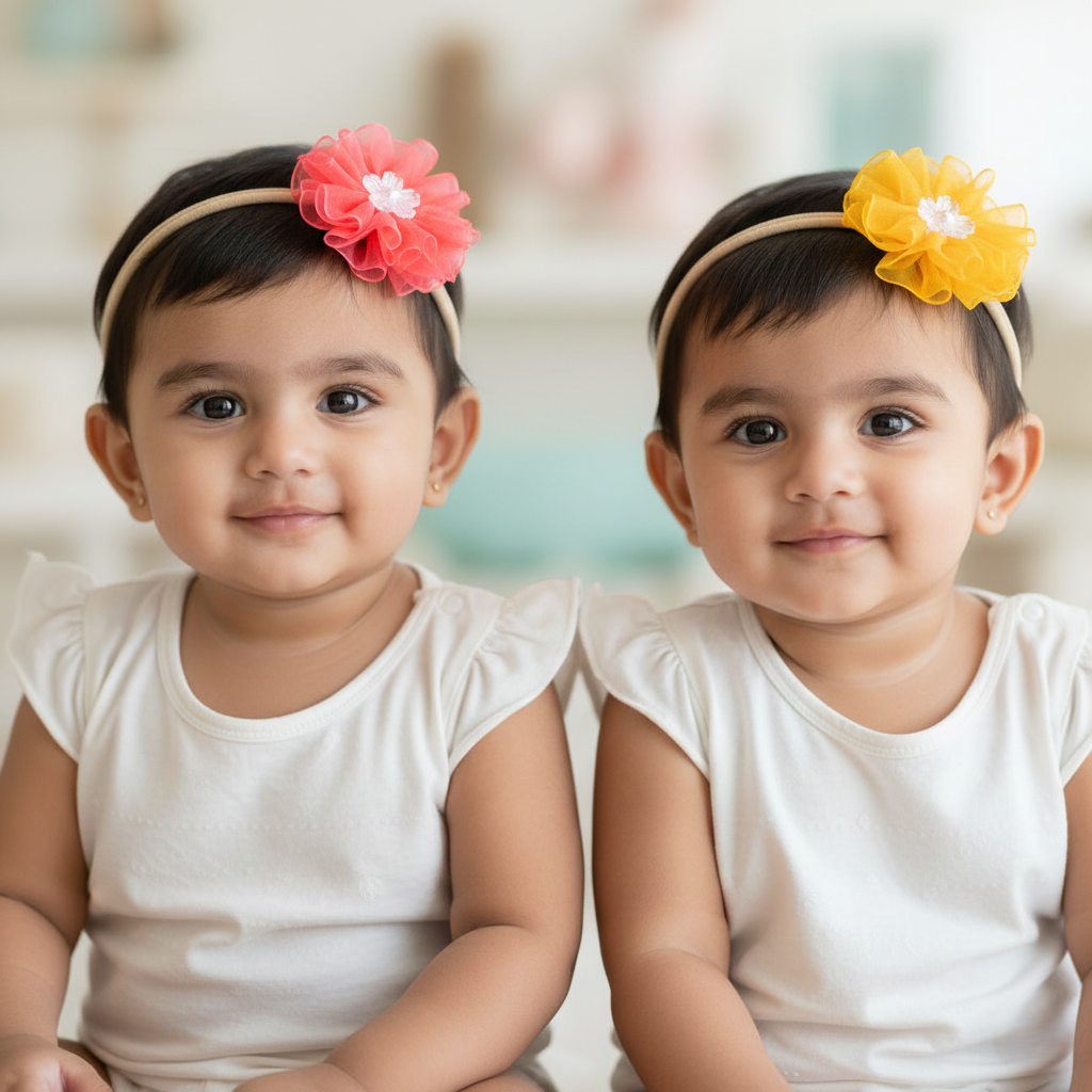 Mini Organza Baby Bows (Coral & Mango)