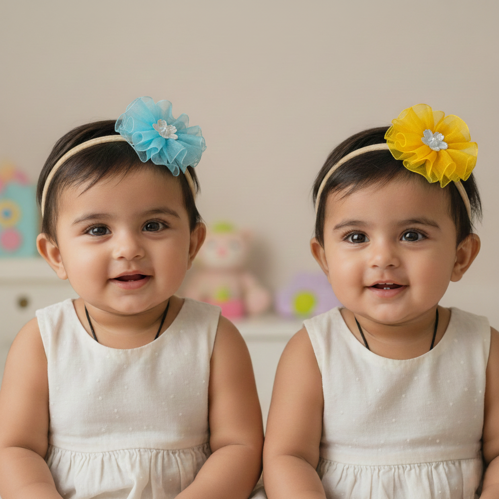 Mini Organza Baby Bows (Blue & Sunshine Yellow)