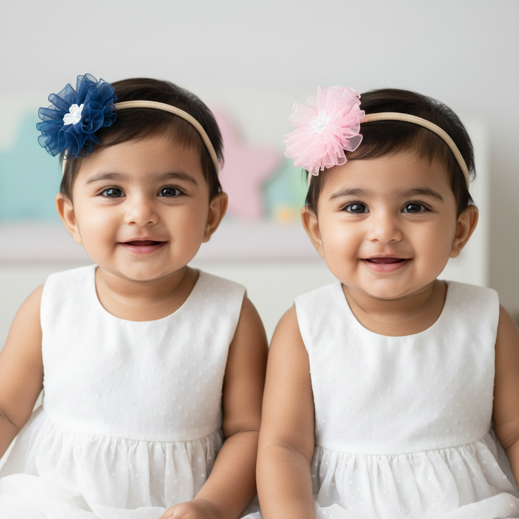 Mini Organza Baby Bows (Navy Blue & Baby Pink)