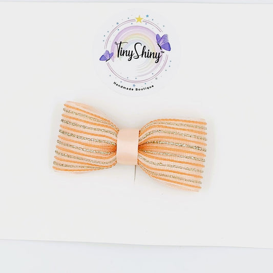 Zari stripes Bows with Alligator Clip - Peach