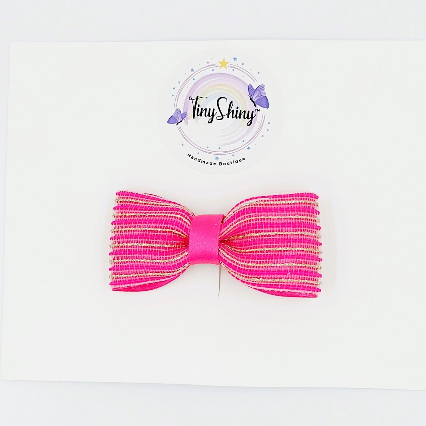 Zari stripes Bows with Alligator Clip - Hot Pink