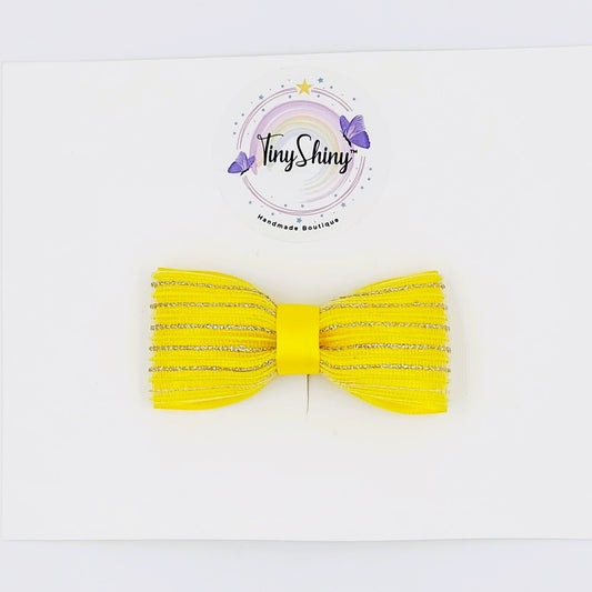 Zari stripes Bows with Alligator Clip - Yellow