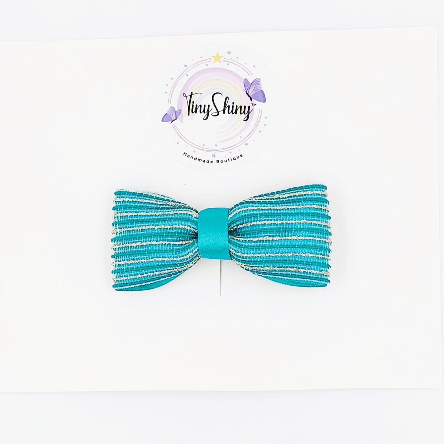 Zari stripes Bows with Alligator Clip - Rama Green