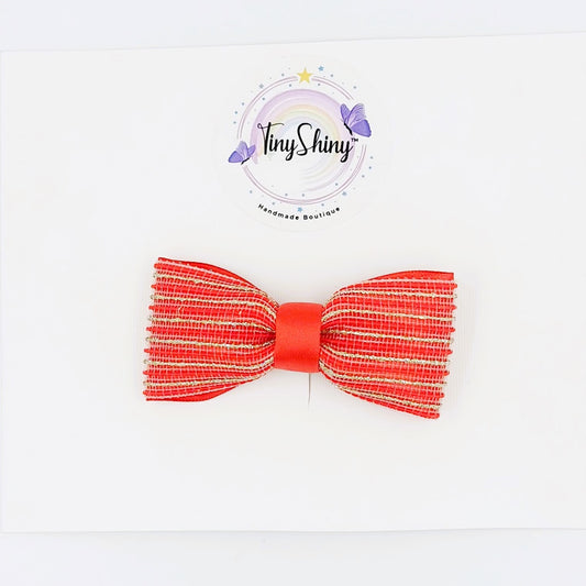 Zari stripes Bows with Alligator Clip - Red