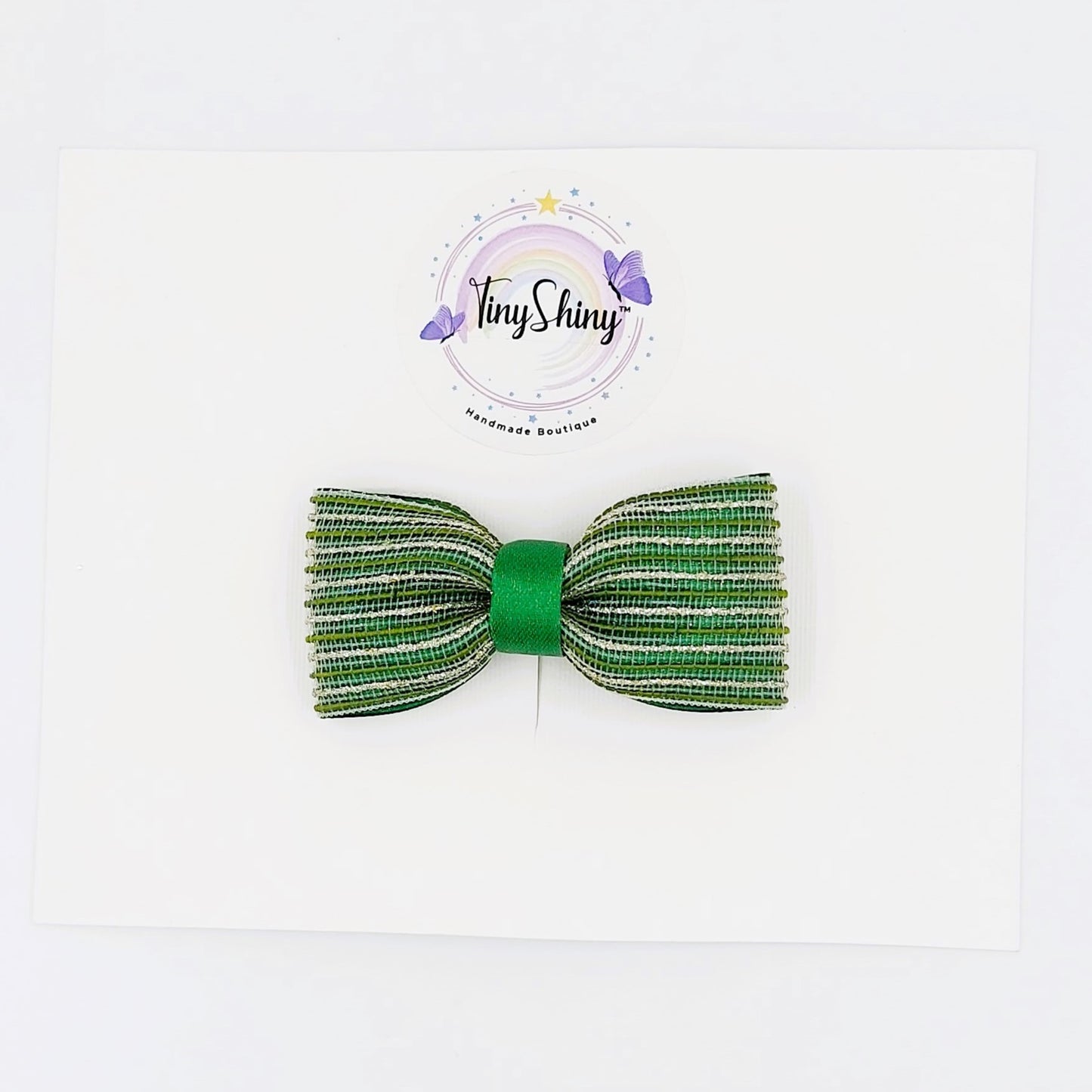 Zari stripes Bows with Alligator Clip - Olive Green