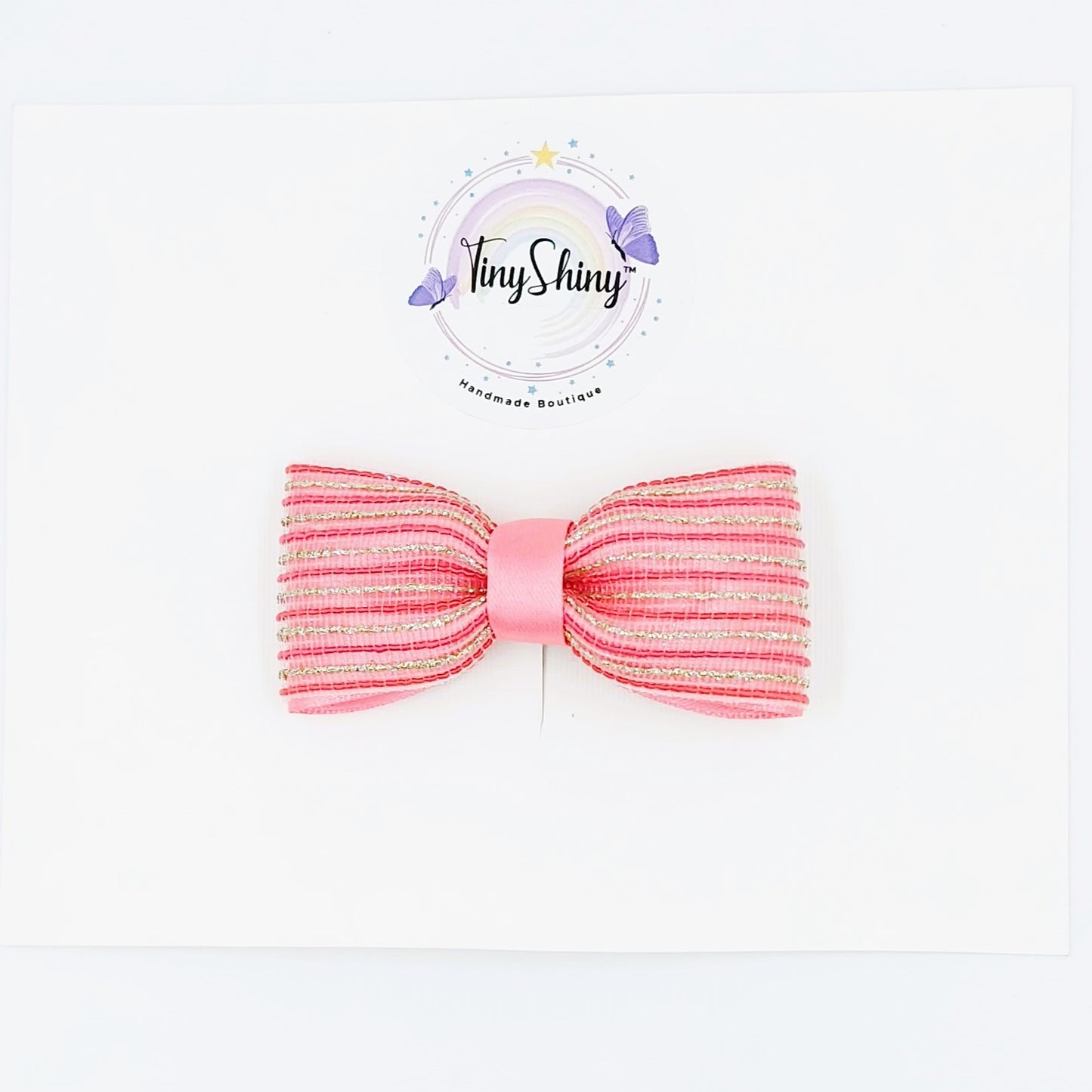 Zari stripes Bows with Alligator Clip - Coral