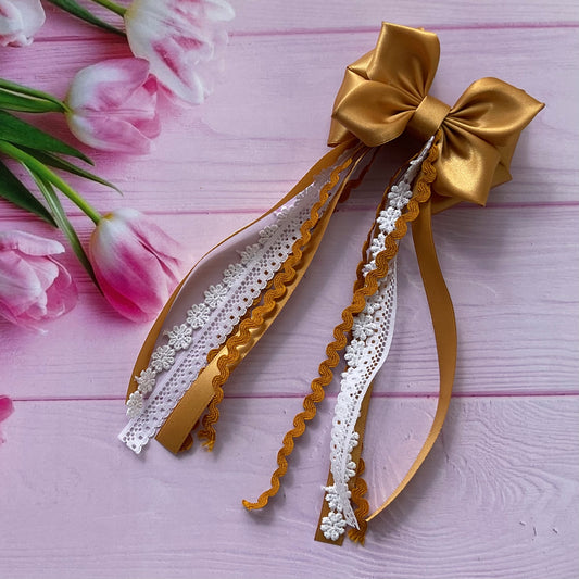 TinyShiny_Satin Ribbon Bow with tassel - Gold