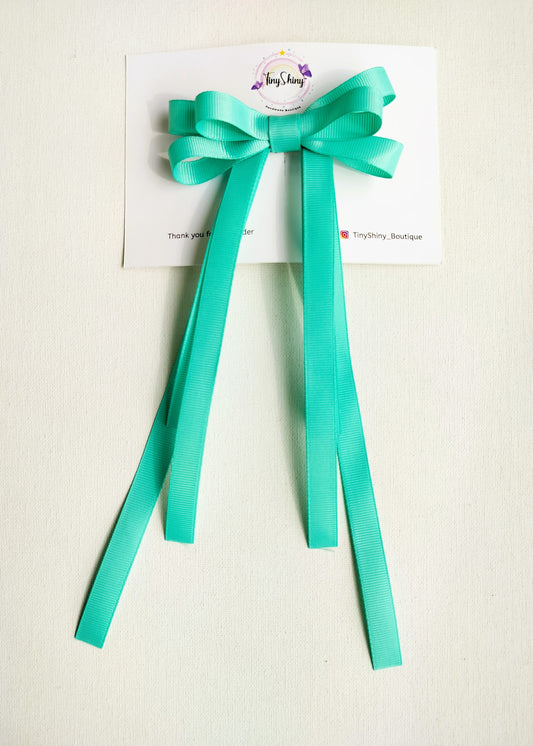 Grosgrain Ribbon Long Tail Bow -  Aqua