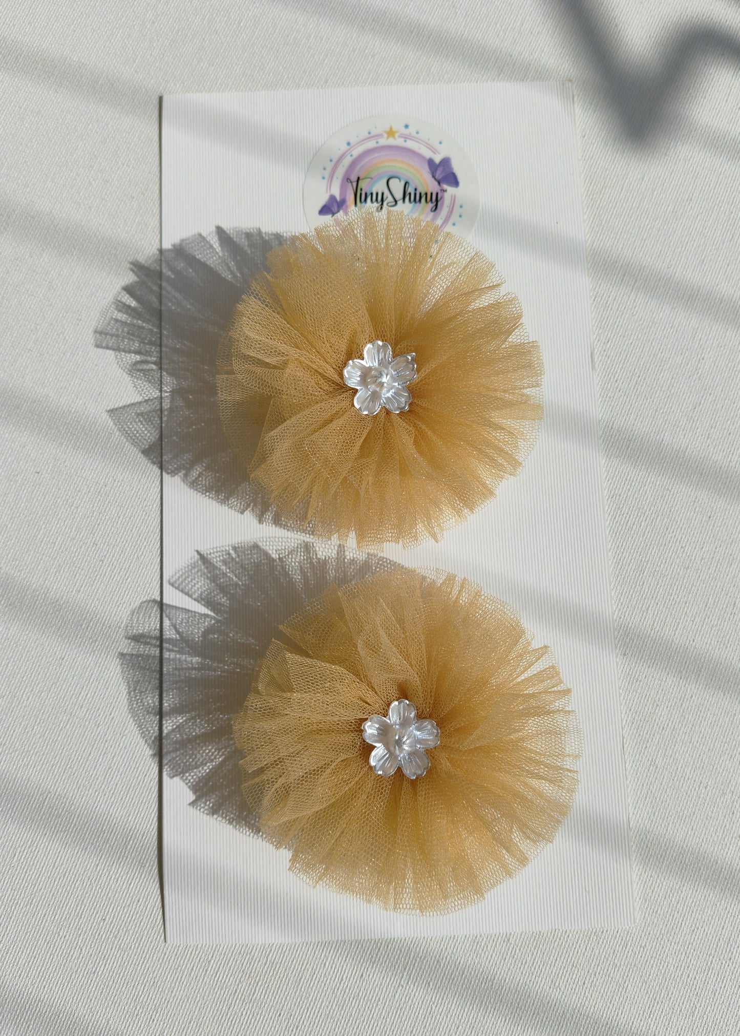 PomPom Bow with Alligator Clip - Beige