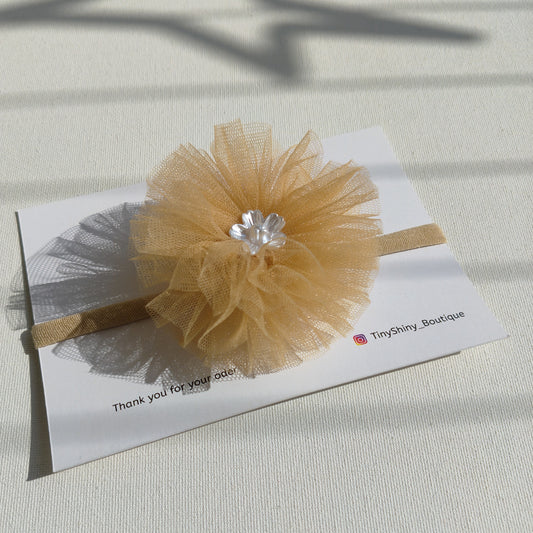 PomPom Bow with Baby Soft Headband - Beige