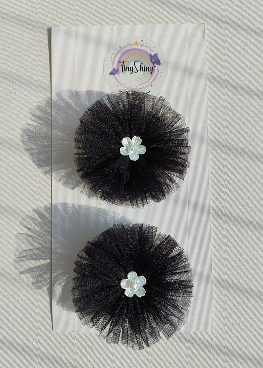 PomPom Bow with Alligator Clip - Black