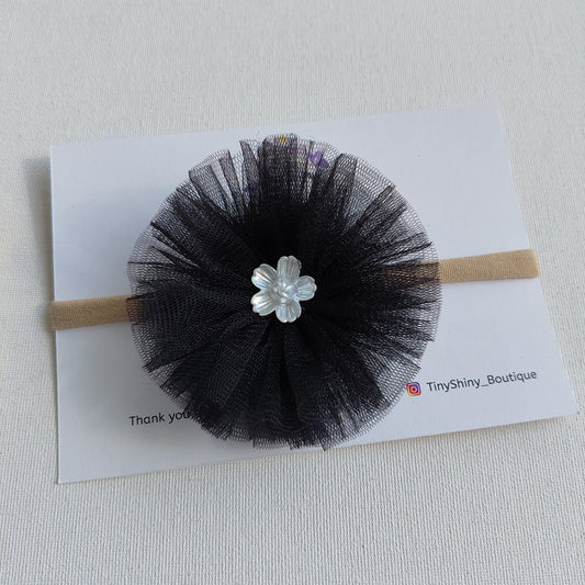 PomPom Bow with Baby Soft Headband - Black