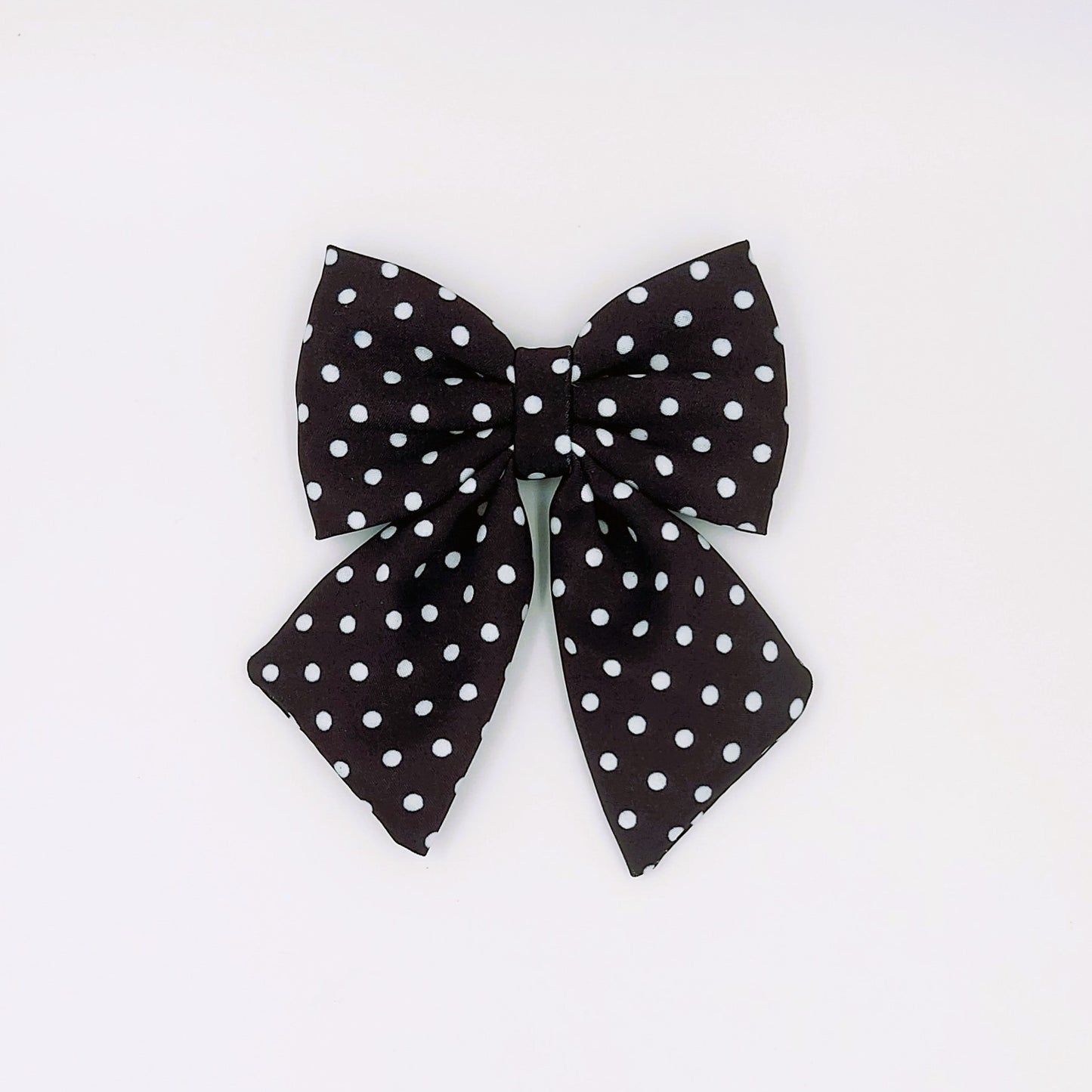 Pigtail Bow - Black with White Polka Dots