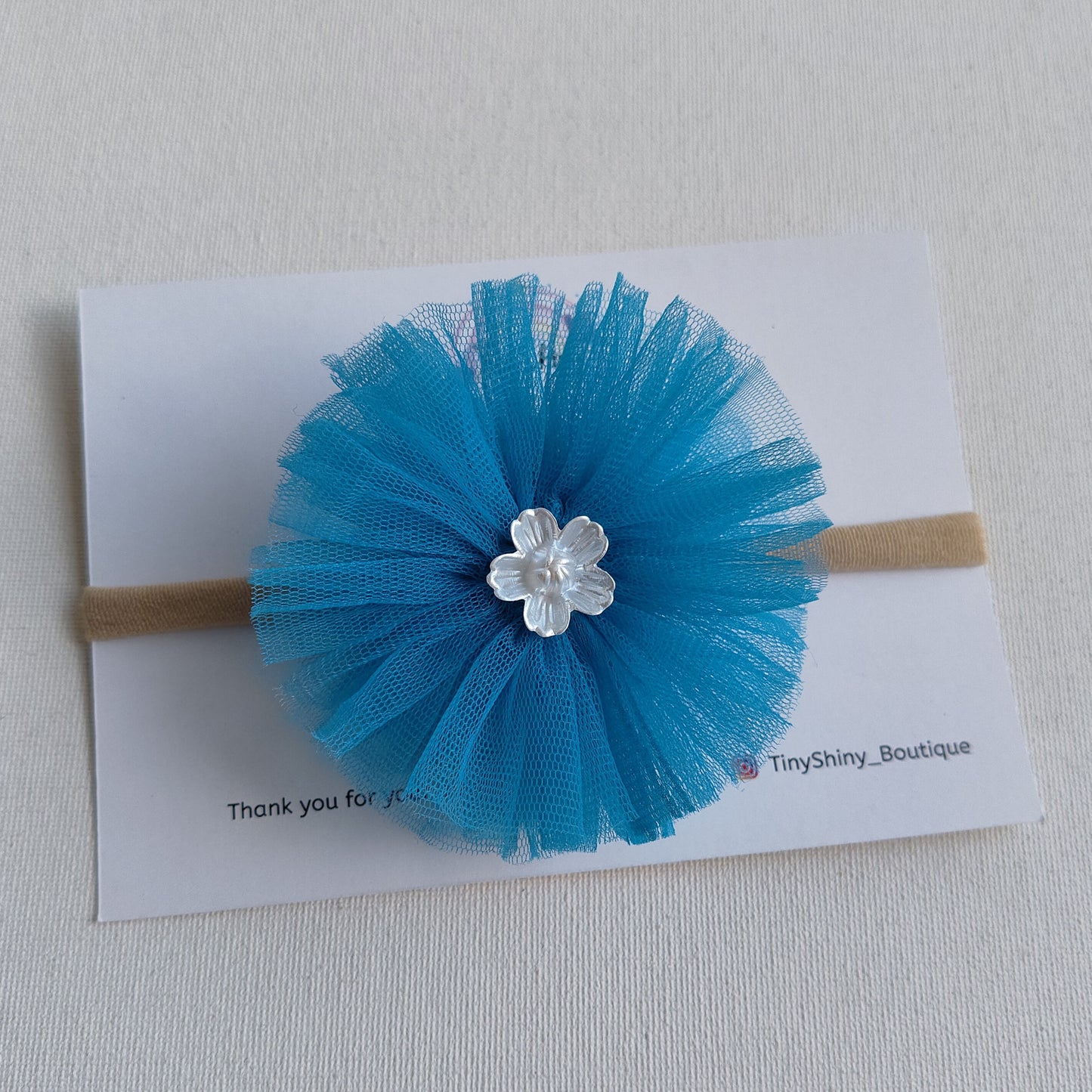 PomPom Bow with Baby Soft Headband - Blue