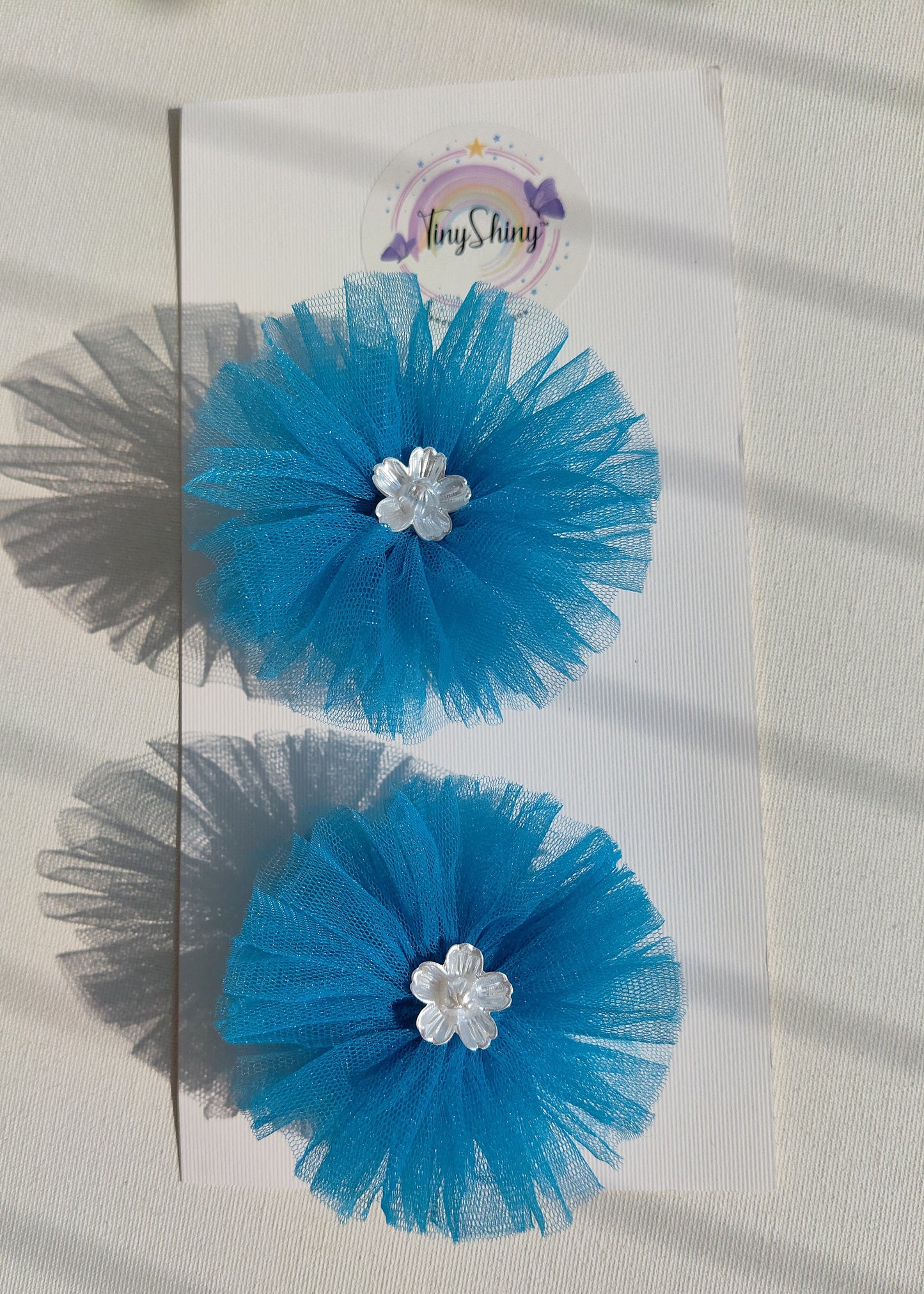 PomPom Bow with Alligator Clip - Blue