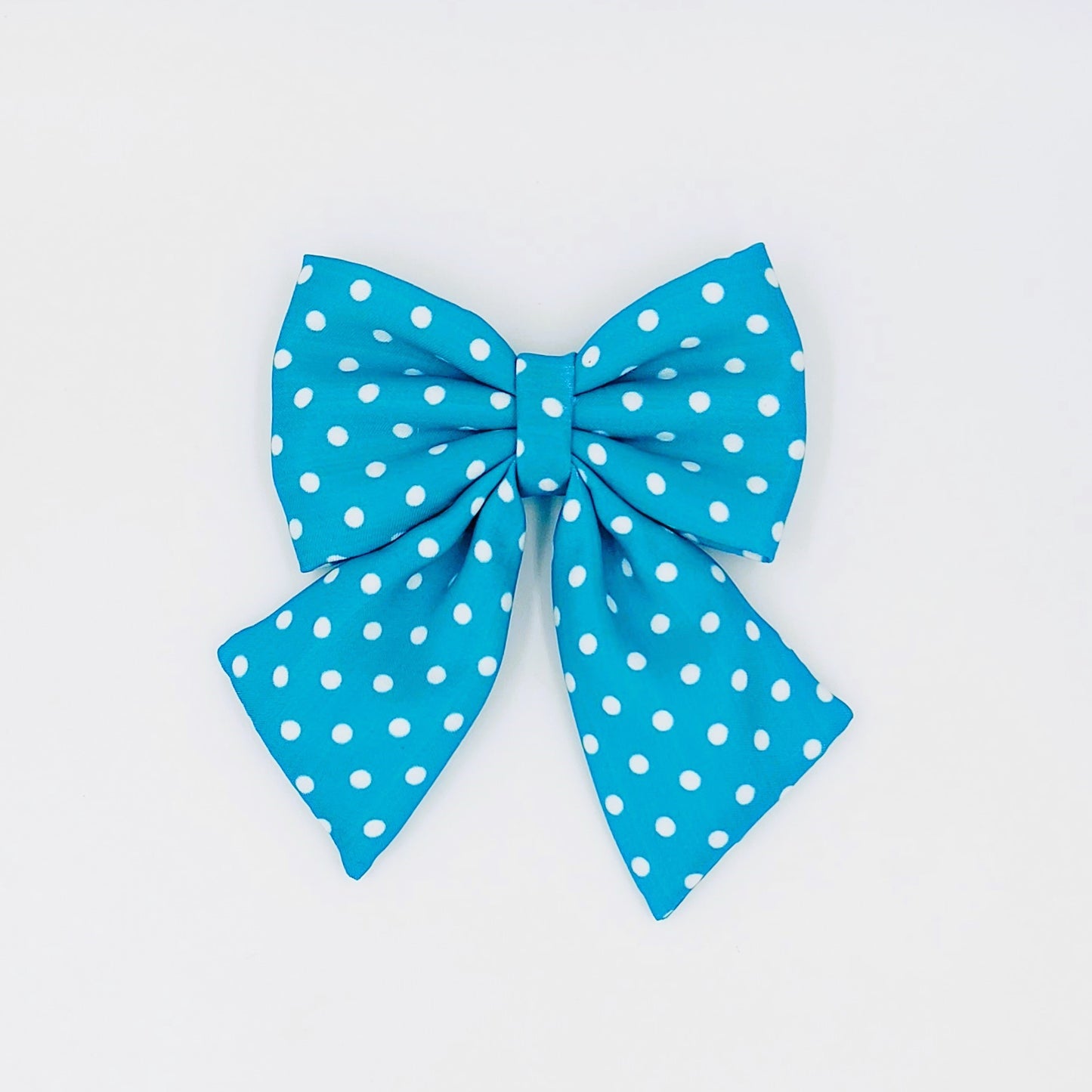 Pigtail Bow - Blue with White Polka Dots