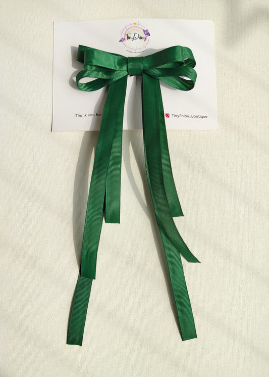 Grosgrain Ribbon Long Tail Bow -  Bottle Green