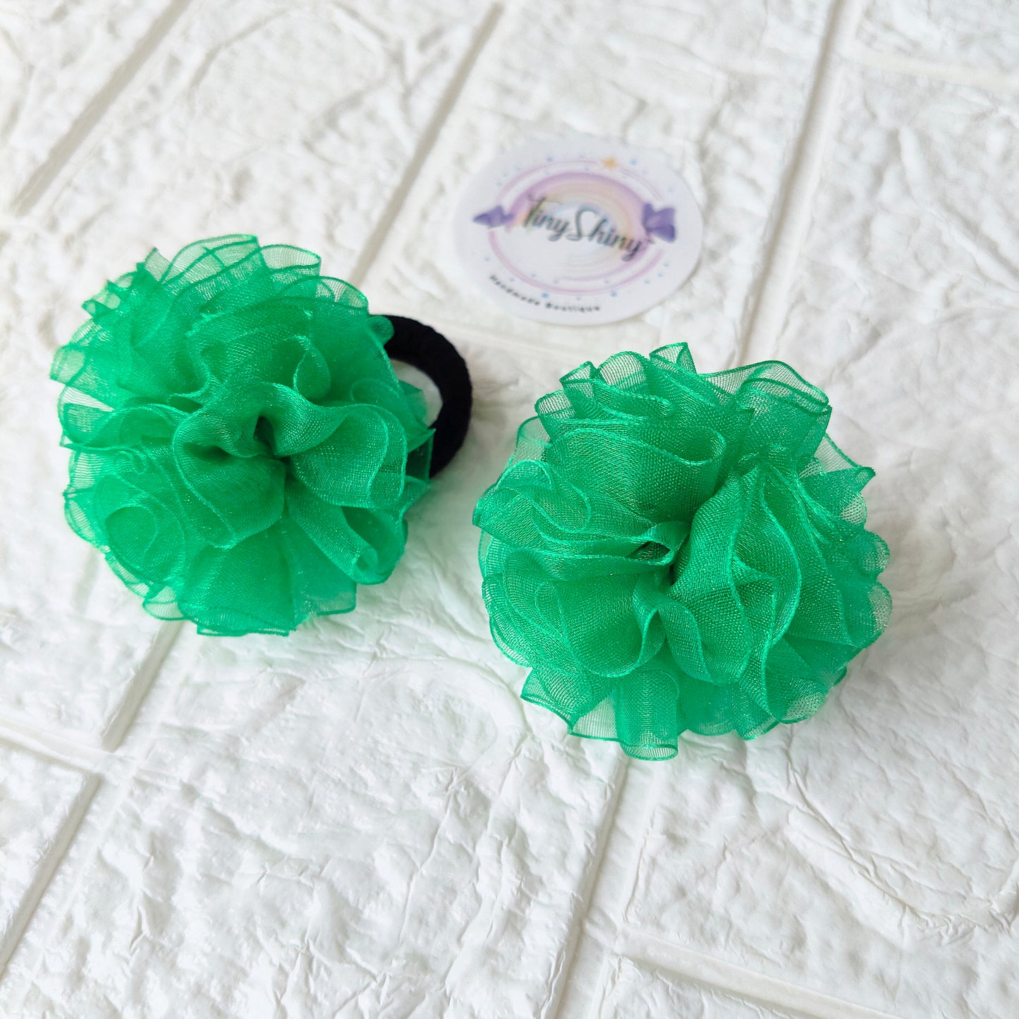 Organza Flower - Hair Ties - Bottle Green