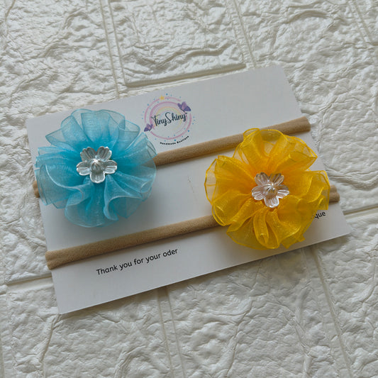 Soft and elegant hair accessory for newborns - Blue & Sunshine Yellow