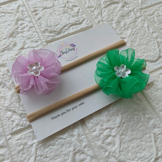 Soft and elegant hair accessory for newborns - Lavender & Bottle Green