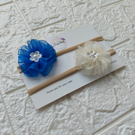 Soft and elegant hair accessory for newborns - Royal Blue & Cream
