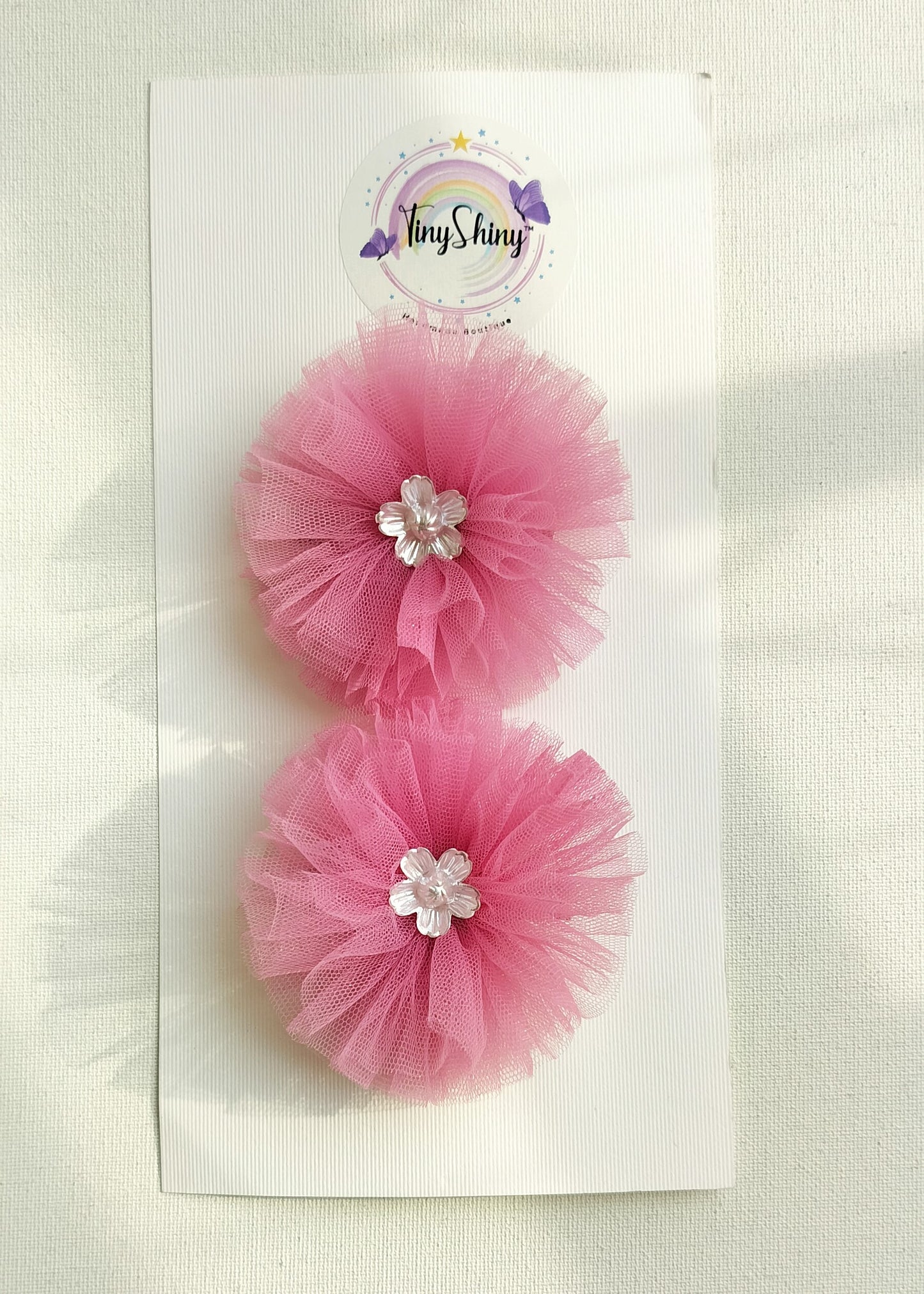 PomPom Bow with Alligator Clip - Charm Pink