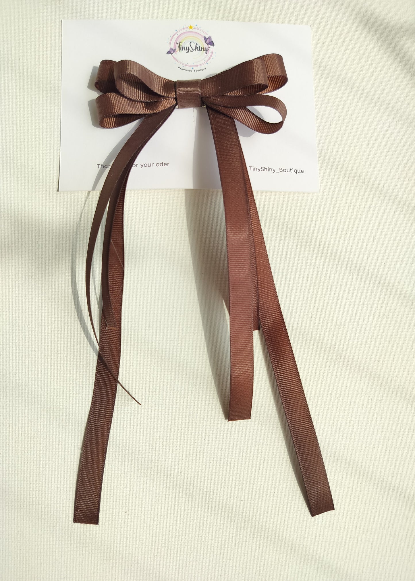 Grosgrain Ribbon Long Tail Bow -  Cofee Brown