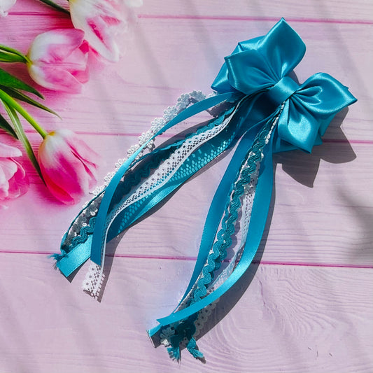 TinyShiny_Satin Ribbon Bow with tassel - Blue