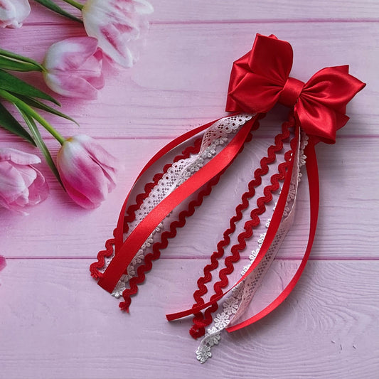 TinyShiny_Satin Ribbon Bow with tassel - Red